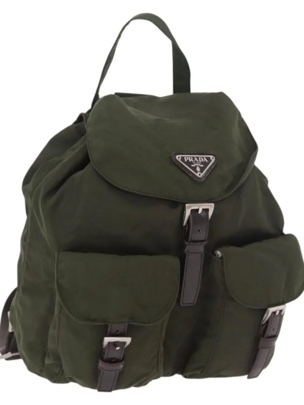PRADA Backpack Nylon Khaki Silver Auth hk3832
